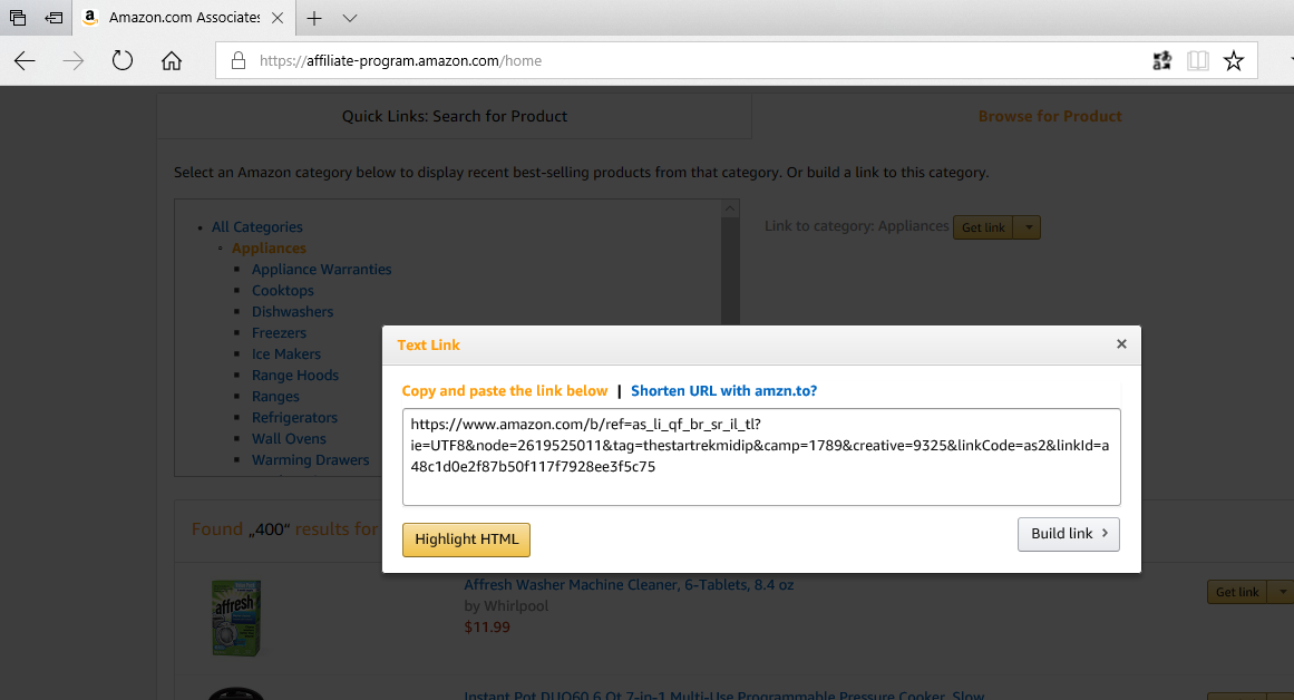 Creating a link to a category page