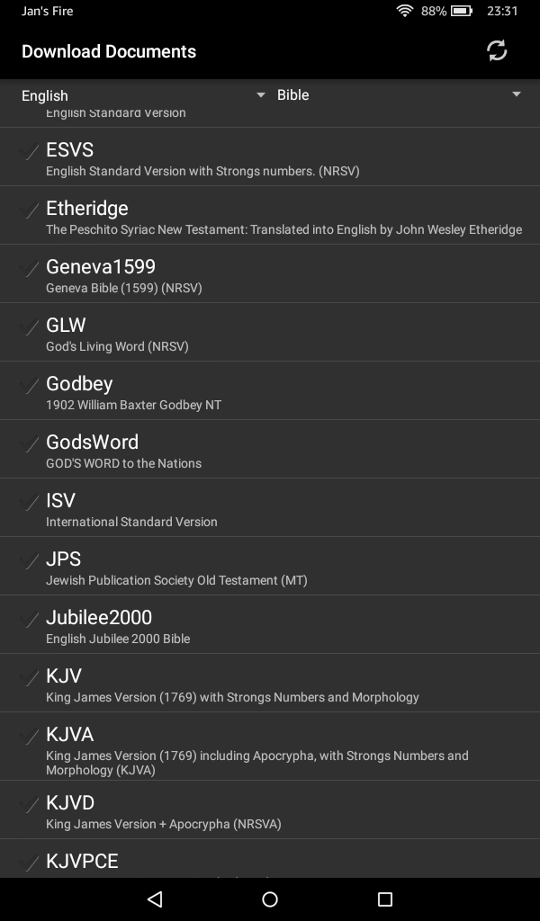 AndBible Version Selection