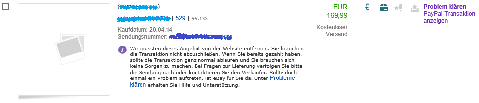 Gel&ouml;schtes Angebot bei eBay
