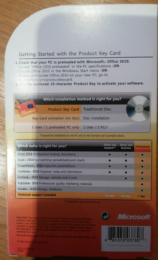 Office 2010 PKC Packung R&uuml;ckseite