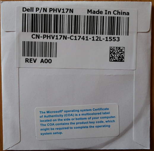 Windows 7 Pro DVD Back