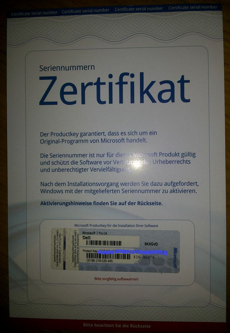 Windows 7 Pro Zertifikat