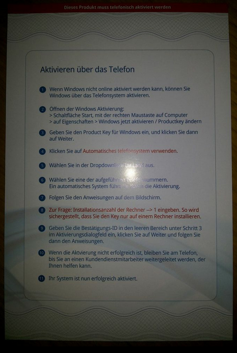 Windows 7 Pro Zertifikat R&uuml;ckseite