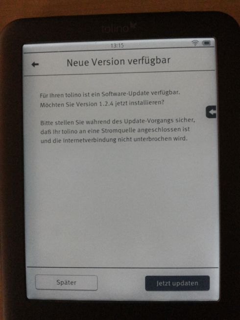 Tolino prompting for software update