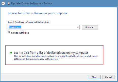 Let me pick from a list of device drivers on my computer